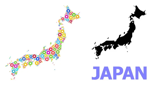 Collage Mecánico Mapa de Japón de Engranajes Brillantes — Vector de stock