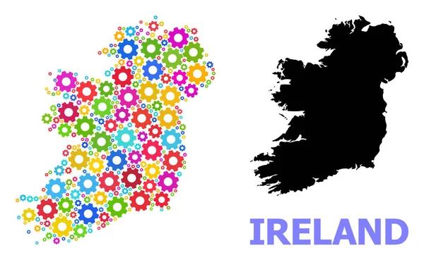 Mapa mosaico de engenharia da ilha da Irlanda com rodas multi-coloridas —  Vetores de Stock