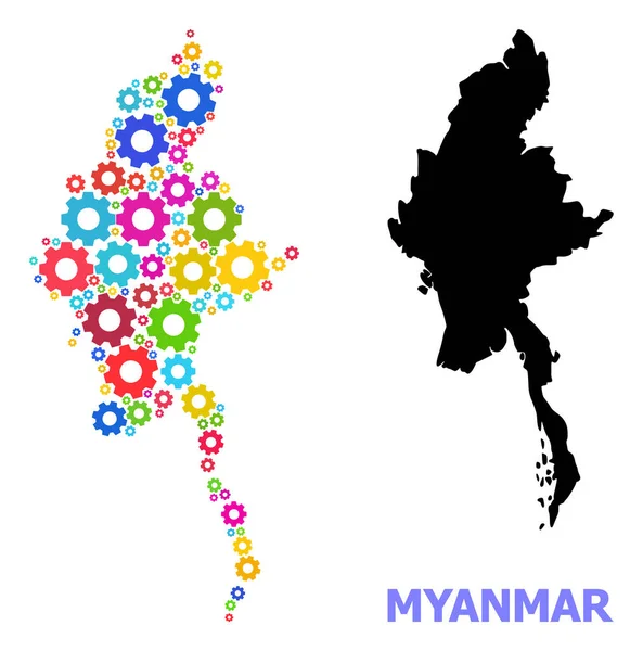 Составная карта Мьянмы Bright Gears — стоковый вектор