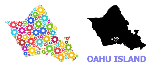 Taller Composición Mapa de la isla de Oahu de engranajes coloridos — Vector de stock