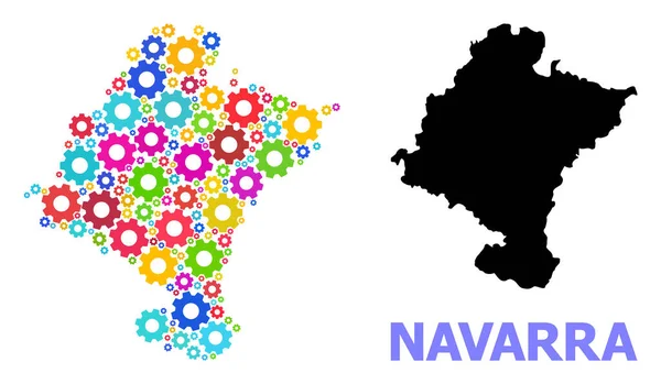 Ingeniería Collage Mapa de la Provincia de Navarra con Cogs de Colores — Vector de stock