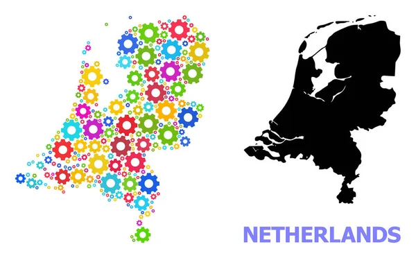Szolgáltatás kollázs térkép Hollandia színes fogaskerekek — Stock Vector
