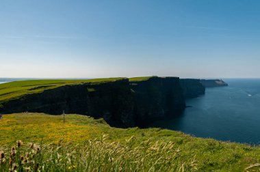 Irlanda, le Scogliere di Moher. Sono empresyonanti e indictive scogliere a picco sul mare sitate vicino al köyggio di Doolin sulla costa occidentale del Clare, contea della β bblica d 'Irlanda