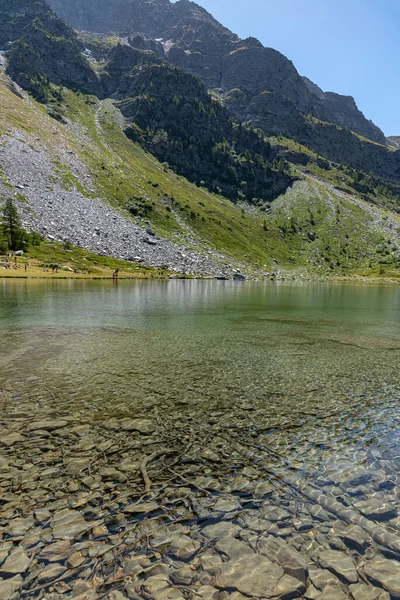 Morgex Aosta 美丽的Arpy湖 一面镜子 由冰川形成 坐落在美丽的高山环境中 — 图库照片