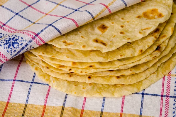 Comida Productos Panadería Pita Chapati Indio Sobre Fondo Textil — Foto de Stock