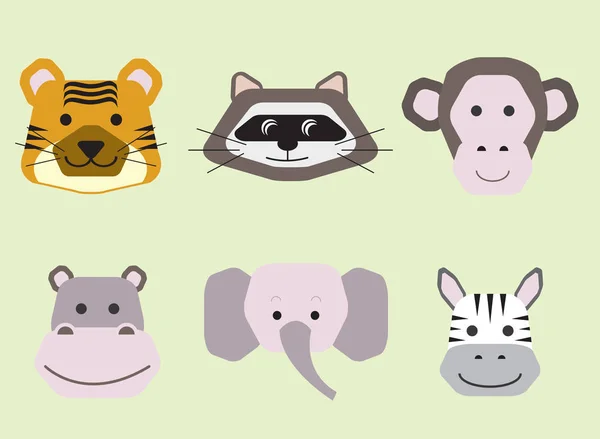 Vektor-Kollektion niedlicher Tiergesichter, Icon-Set für Baby-Design — Stockvektor