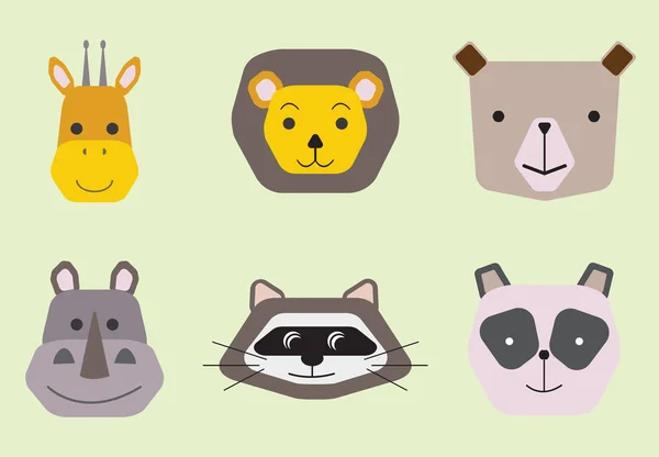 Collection vectorielle de visages d'animaux mignons, jeu d'icônes pour la conception de bébé — Image vectorielle