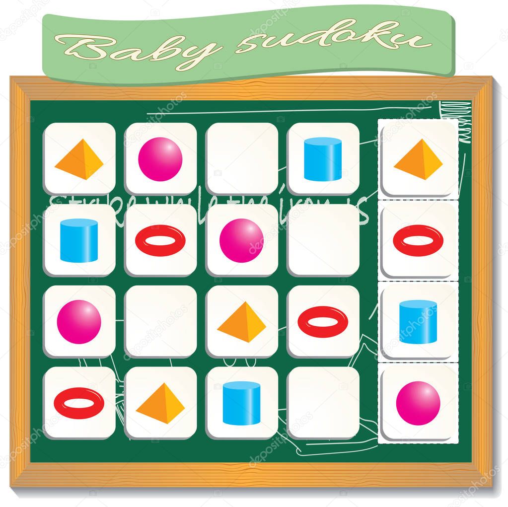 Sudoku for kids with colorful geometric figures. Game for presch
