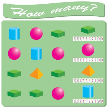Geometric three-dimensional figures. Logical task. Count and mar clipart