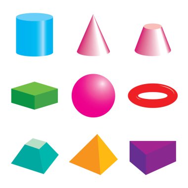 Hacimsel geometrik renkli şekiller kümesi