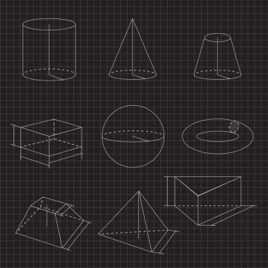 Hacimsel geometrik şekiller kümesi. Vektör illüstrasyonu