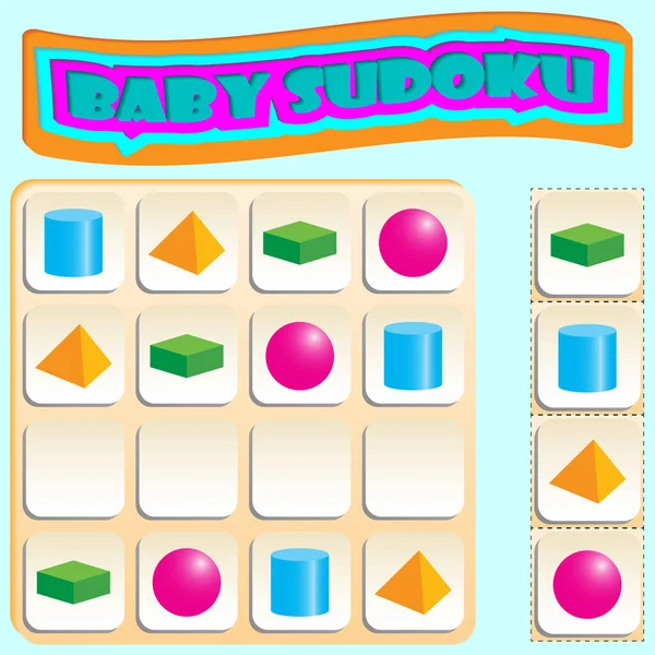 Sudoku Voor Kinderen Met Kleurrijke Geometrische Figuren Spel Voor Kleuters — Stockvector