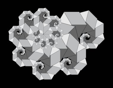 Soyut doğrusal siyah-beyaz spiral fraktal. Dekor elemanı. Farklı Geometrik Şekiller