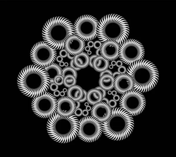 Abstraktes Lineares Schwarz Weiß Spiralfraktal Hochgesättigt Gradienten Verschiedene Geometrische Formen — Stockvektor