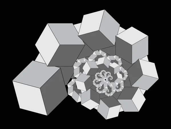 Abstraktes Lineares Schwarz Weiß Spiralfraktal Deko Element Verschiedene Geometrische Formen — Stockvektor