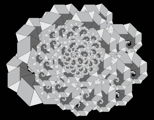 Abstraktes Lineares Schwarz Weiß Spiralfraktal Deko Element Verschiedene Geometrische Formen — Stockvektor