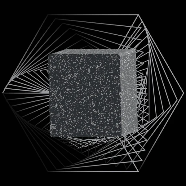 Bloc Pierre Sur Fond Spirale Noir Blanc Linéaire Abstrait Haut — Image vectorielle