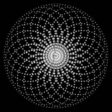 Mandala. Noktalı Yarım Tonlu Vektör Döner Deseni ya da Doku. Altıgenli Nokta Arkaplanı