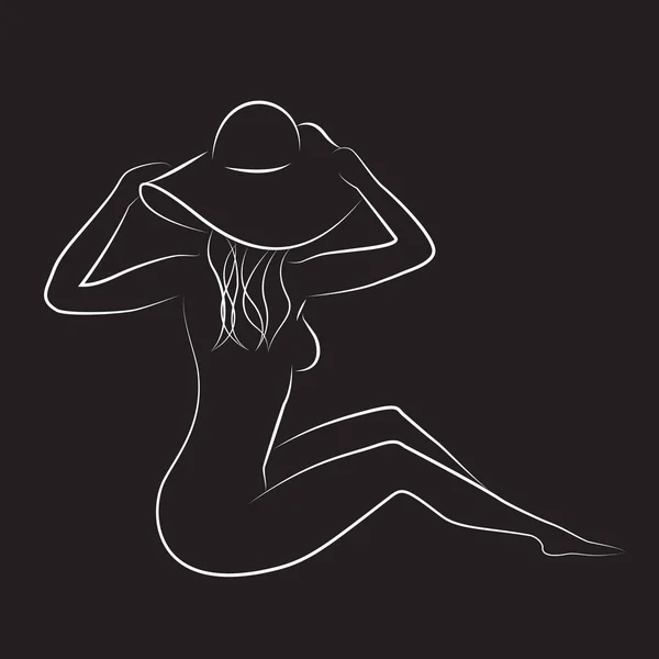Contour Blanc Demi Assis Belle Femme Illustration Dessin Main — Image vectorielle