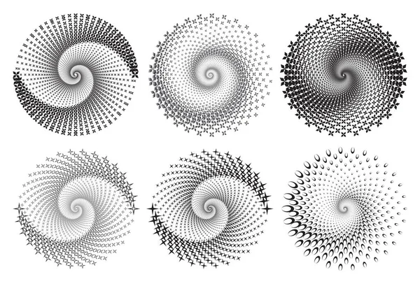 Zestaw Punktowanych Halftone Spiral Elementów Konstrukcyjnych Wizerunek Wektora — Wektor stockowy