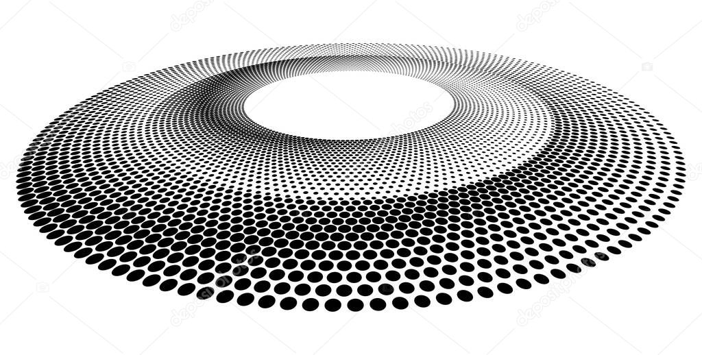 Dotted Halftone Vector Spiral Pattern or Texture. Stipple Dot Backgrounds with Ellipses
