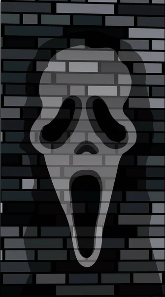Masque Cri Effrayant Sur Fond Mur Briques Sombres Illustration Vectorielle — Image vectorielle