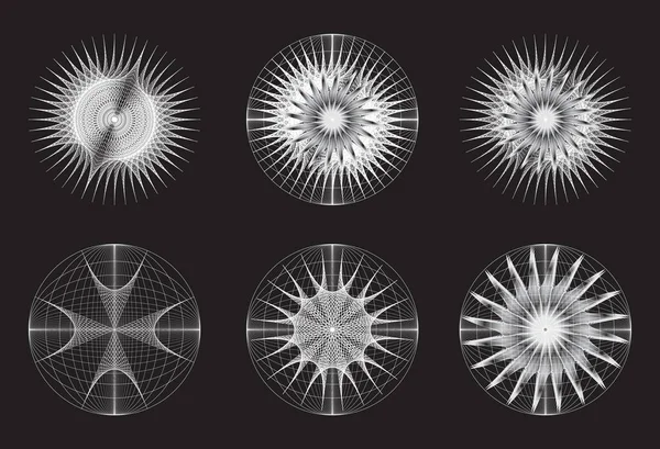 アブストラクト線形黒と白のスパイラル設計要素のセット 透かし彫り — ストックベクタ