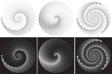 Noktalı Yarım Tonlu Vektör Döner Deseni ya da Doku. Altıgen noktalı nokta tasarım elementleri kümesi