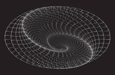 Tünel ya da solucan deliği. Dijital telgraf tüneli. Üç boyutlu tünel ızgarası. Arkaplan soyut vektör resmi