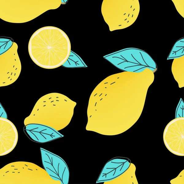 Siyah zemin üzerine sarı limon ile Seamless Modeli 
