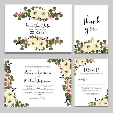 Floral wedding invitation card template clipart