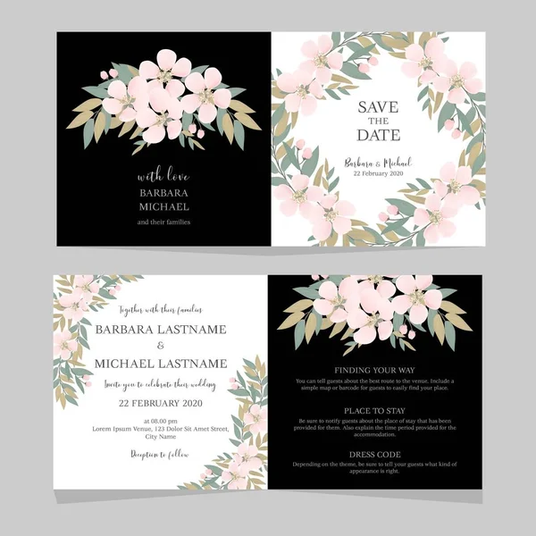 Virágos Esküvői Meghívó Kártya Sablon — Stock Vector