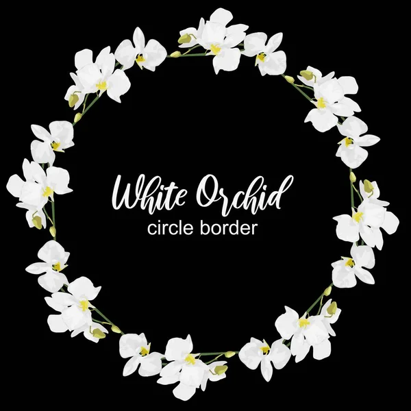 Orquídea Blanca Círculo Floral Borde Aislado Sobre Fondo Negro Para — Vector de stock