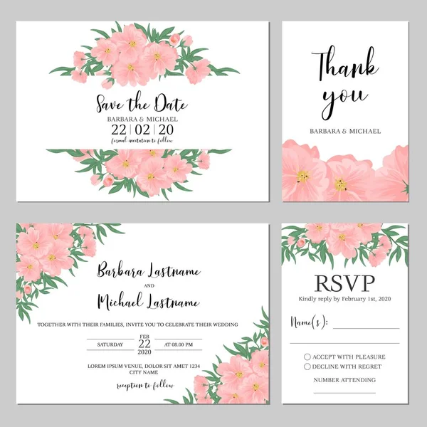 Modèle Carte Invitation Mariage Floral Avec Décoration Bouquet Fleurs Roses — Image vectorielle