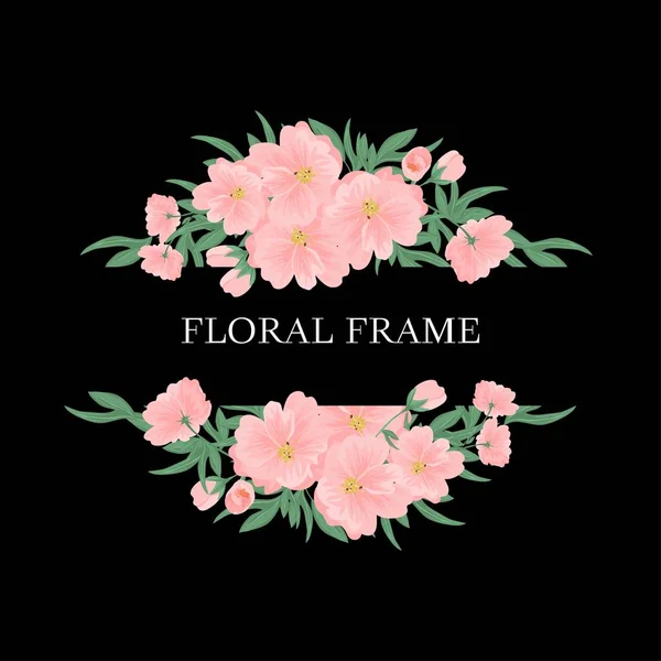 Blumenrahmen Mit Rosa Blumenstrauß Und Viel Grün Ideal Für Hochzeitseinladung — Stockvektor