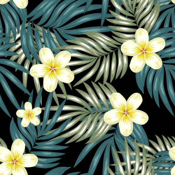 Λουλούδια Τροπικά Φύλλα — Διανυσματικό Αρχείο