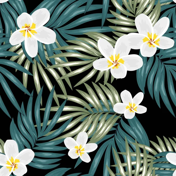 Frangipani Blüten Mit Tropischen Blättern — Stockvektor