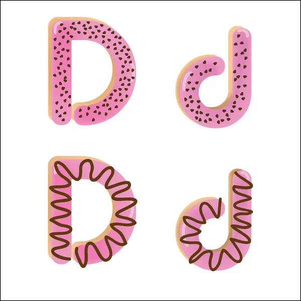 Сладкие Пончики Розовой Глазурью Виде Буквы Плоские Иконки Изолированы Белом — стоковый вектор