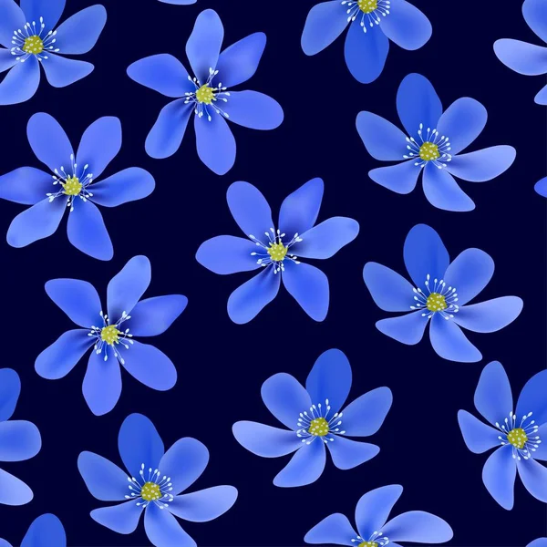 Blue Blooming Flowers Pattern Dark Background — Stock Vector