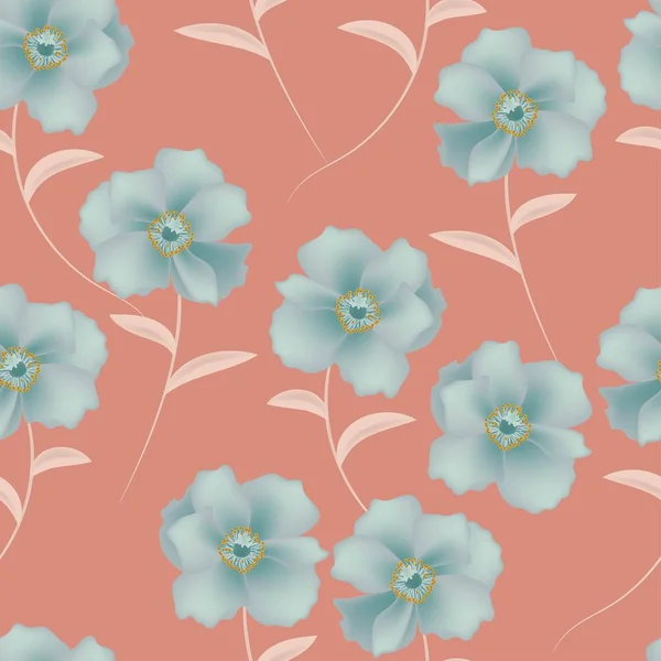 Patrón Flores Floración Azul Sobre Fondo Rosa — Vector de stock