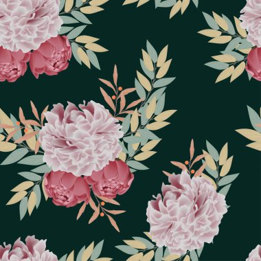 Koyu arka plan üzerinde pembe çiçekli şakayık deseni