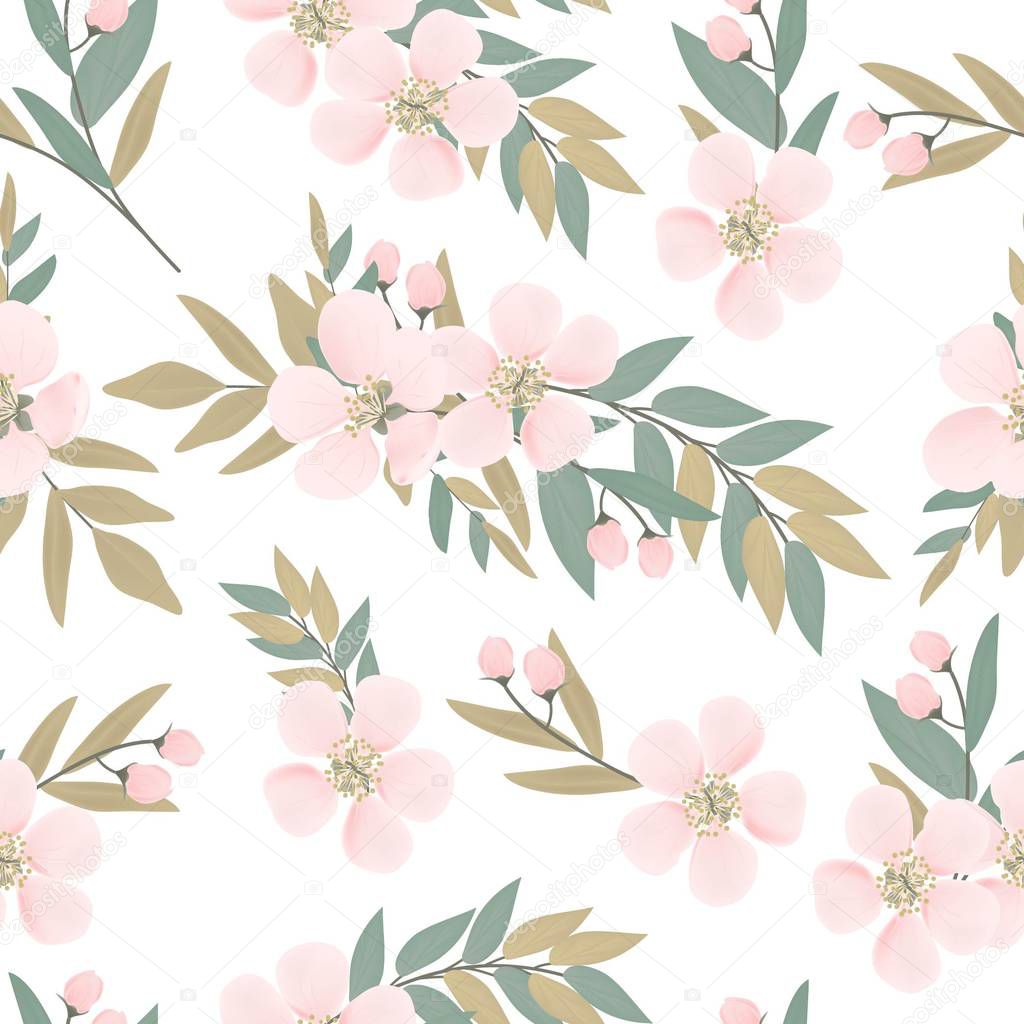 Pink blooming sakura pattern isolated on white background