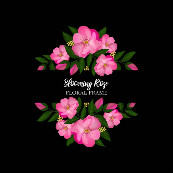 Blühende Rose Blumenrahmen Vektorillustration — Stockvektor