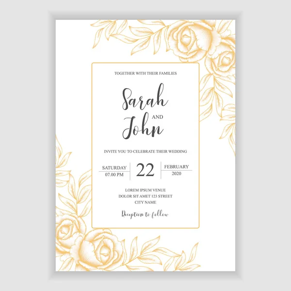 Carte Mariage Élégante Avec Des Fleurs Roses Dorées Tendres Sur — Image vectorielle