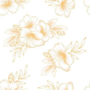 Beyaz arka plan üzerinde altın ebegümeci çiçekleri ile dikişsiz desen 