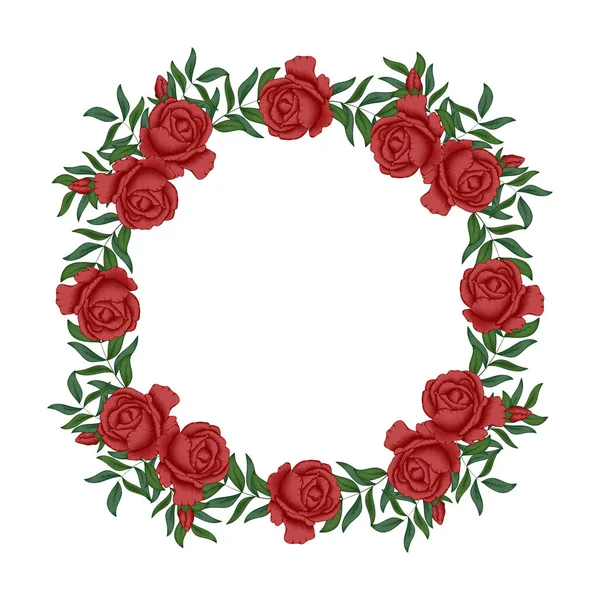 白い背景に赤いバラの花のフレーム — ストックベクタ