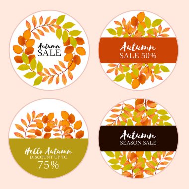 Pastel arka planda sonbahar satış reklam ile rozetleri Koleksiyonu 
