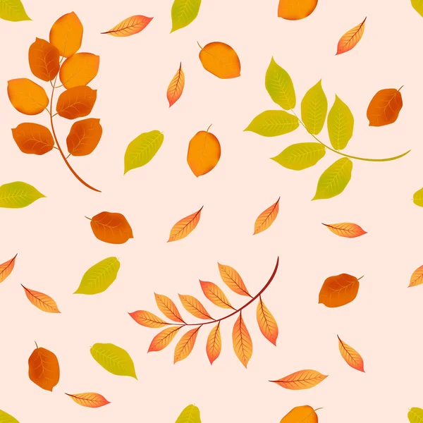 Seamless Pattern Colorful Autumn Leaves Pastel Pink Background — Stock Vector