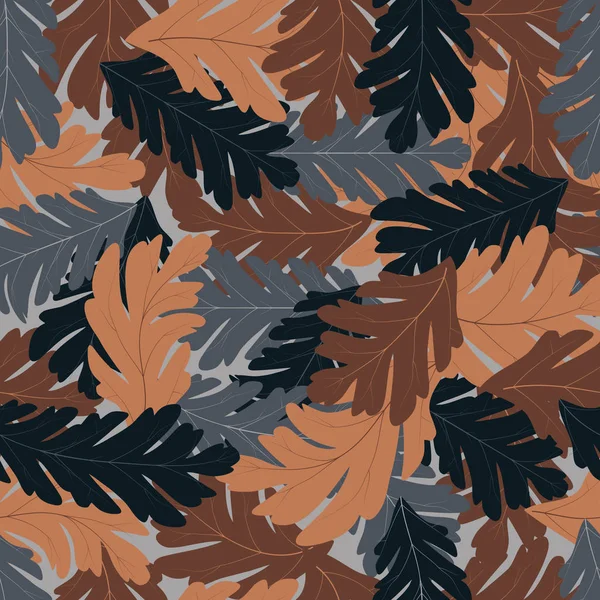 灰色およびオレンジの落ち葉が付いているシームレスなベクトルパターン — ストックベクタ