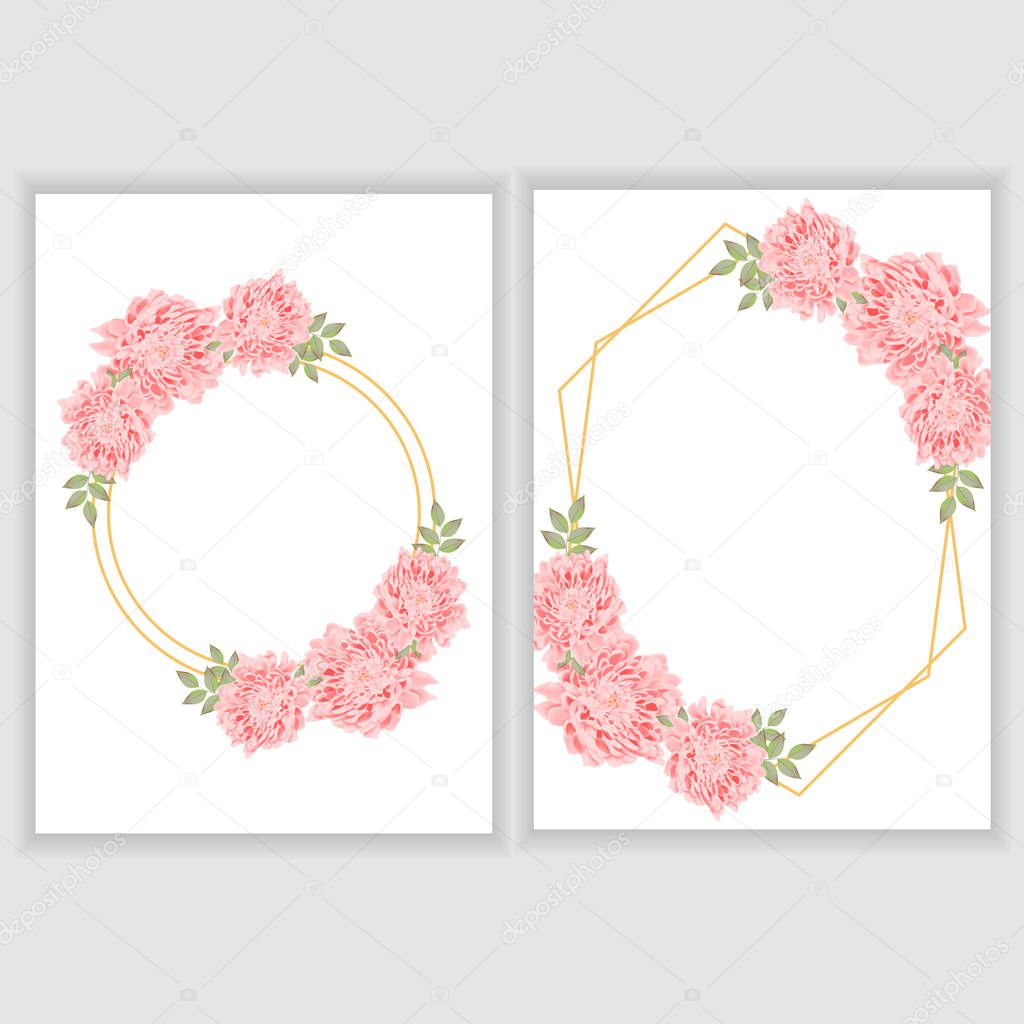 floral frames with pink chrysanthemum flowers isolated on white background 